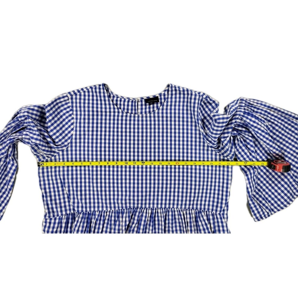 Who What Wear Blue White Gingham Plaid Peplum Top Flared Bell Sleeve Sz 2xl.